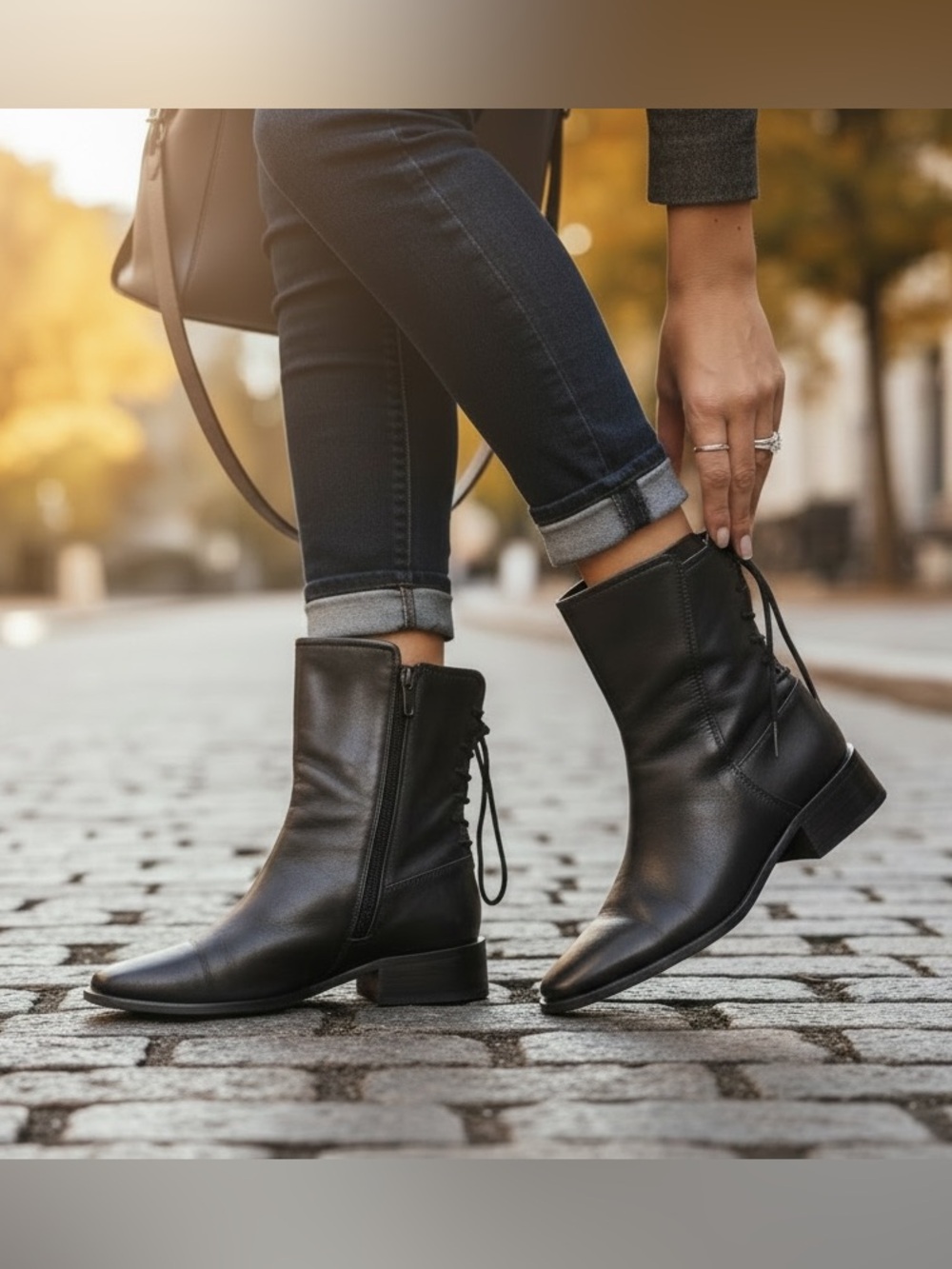Sam Edelman Black Leather Lace-Back Ankle Boots